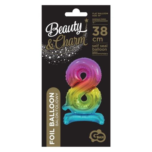 Színes Rainbow mini 8-as szám fólia lufi talppal 38 cm
