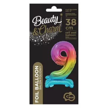 Színes Rainbow mini 9-es szám fólia lufi talppal 38 cm
