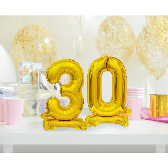 Arany B&C Gold mini 0-ás szám fólia lufi talppal 38 cm