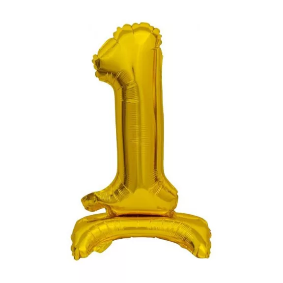 Arany B&C Gold mini 1-es szám fólia lufi talppal 38 cm Arany B&C Gold mini 1-es szám fólia lufi talppal 38 cm