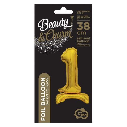 Arany B&C Gold mini 1-es szám fólia lufi talppal 38 cm