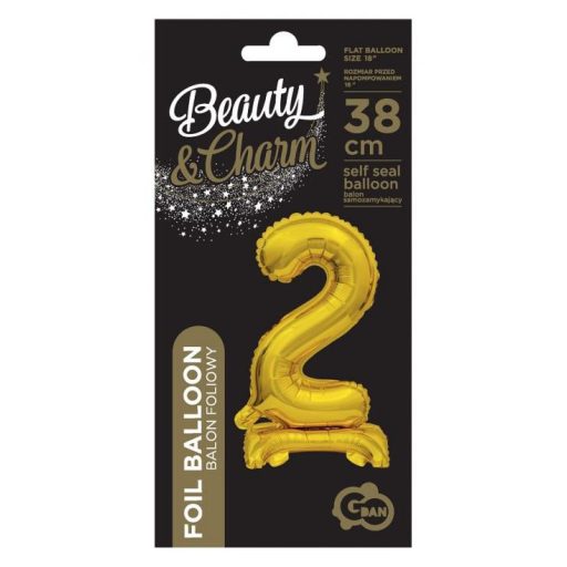 Arany B&C Gold mini 2-es szám fólia lufi talppal 38 cm