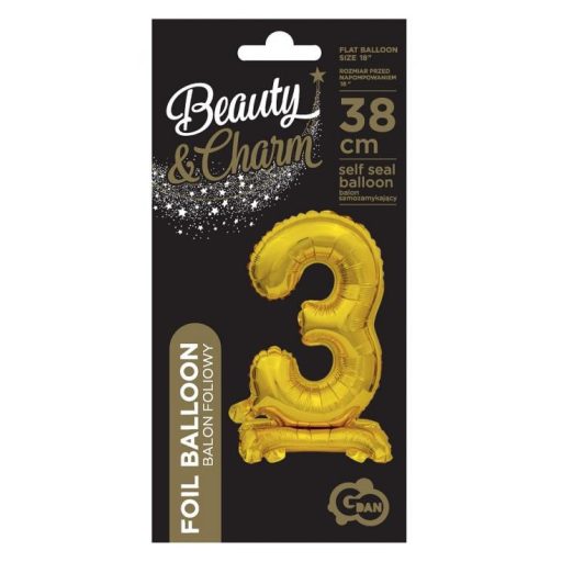 Arany B&C Gold mini 3-as szám fólia lufi talppal 38 cm