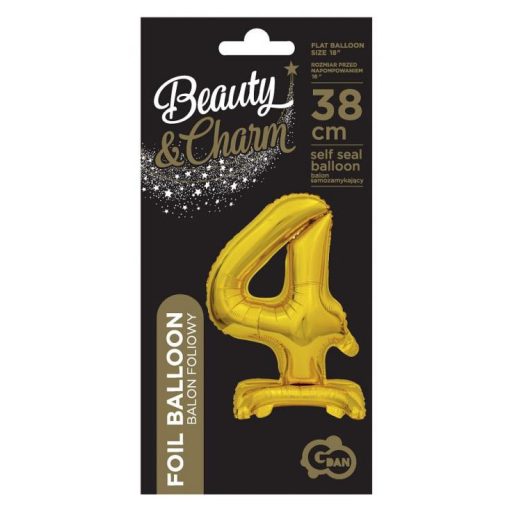 Arany B&C Gold mini 4-es szám fólia lufi talppal 38 cm