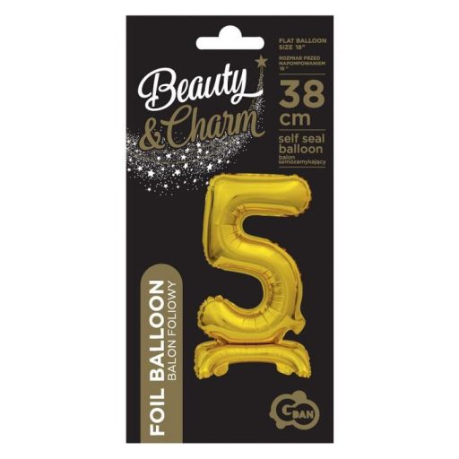 Arany B&C Gold mini 5-ös szám fólia lufi talppal 38 cm