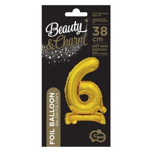 Arany B&C Gold mini 6-os szám fólia lufi talppal 38 cm