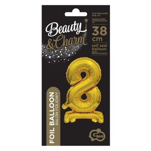 Arany B&C Gold mini 8-as szám fólia lufi talppal 38 cm