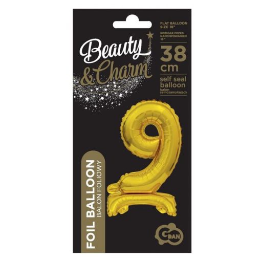 Arany B&C Gold mini 9-es szám fólia lufi talppal 38 cm