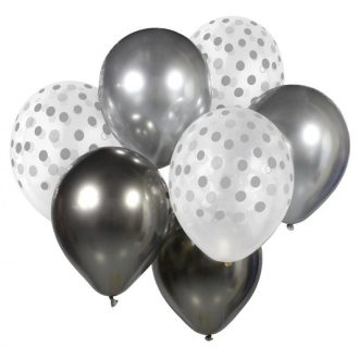   Színes Silver-Graphite léggömb, lufi szett 7 db-os 12 inch (30cm)