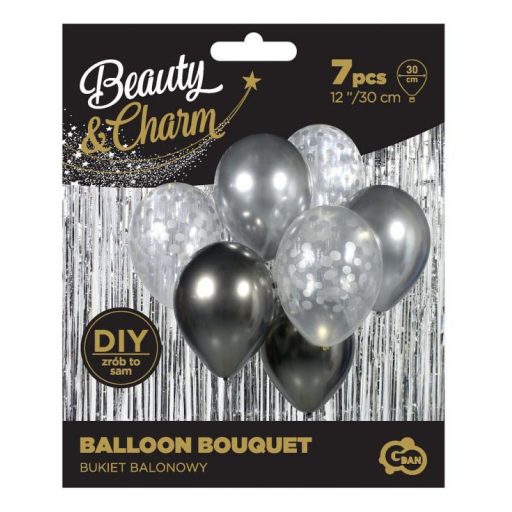 Színes Silver-Graphite léggömb, lufi szett 7 db-os 12 inch (30cm)