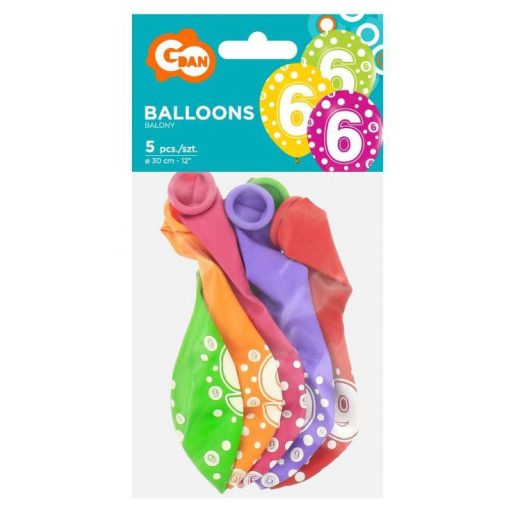 Happy Birthday 6 Dots léggömb, lufi 5 db-os 12 inch (30cm)