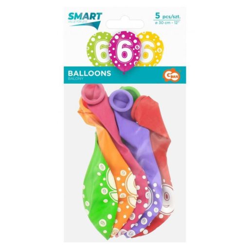 Happy Birthday 6 Dots léggömb, lufi 5 db-os 12 inch (30cm)