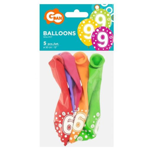 Happy Birthday 9 Dots léggömb, lufi 5 db-os 12 inch (30cm)