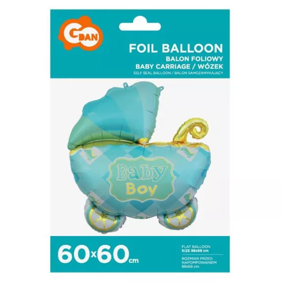 Kék babakocsi Carriage Blue fólia lufi 60 cm