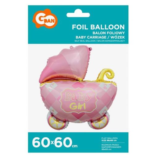 Rózsaszín babakocsi Carriage Pink fólia lufi 60 cm