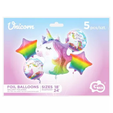 Unikornis Rainbow fólia lufi 5 db-os szett