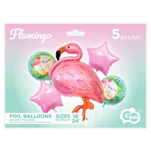 Flamingó Pink fólia lufi 5 db-os szett