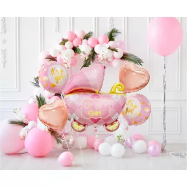   Rózsaszín babakocsi Carriage Pink fólia lufi 5 db-os szett