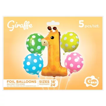 Zsiráf Dots fólia lufi 5 db-os szett