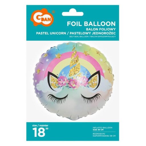 Unikornis Pastel fólia lufi 36 cm