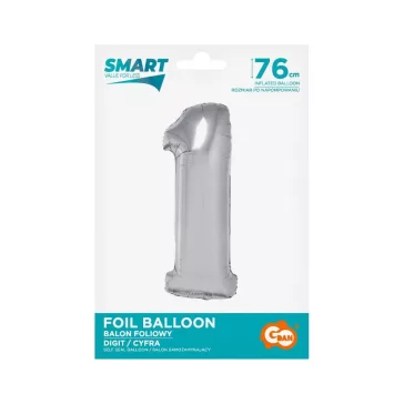 Ezüst 1-es Silver szám fólia lufi 76 cm