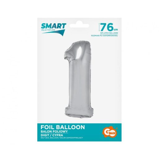 Ezüst 1-es Silver szám fólia lufi 76 cm