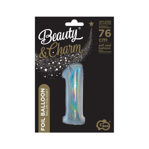 Ezüst Holographic 1-es szám fólia lufi 76 cm