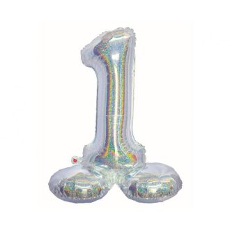   Ezüst Holographic Silver 1-es szám fólia lufi talppal 72 cm