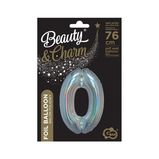 Ezüst Holographic 0-ás szám fólia lufi 76 cm