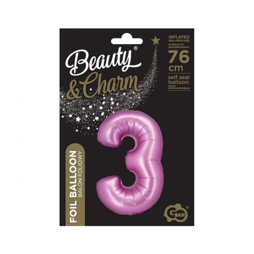 Rózsaszín Satin Pink 3-as szám fólia lufi 76 cm