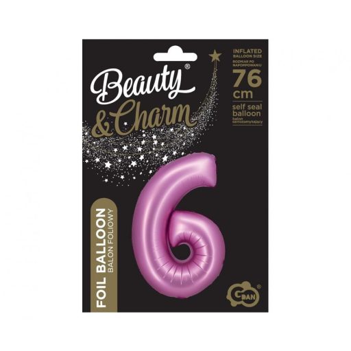 Rózsaszín Satin Pink 6-os szám fólia lufi 76 cm
