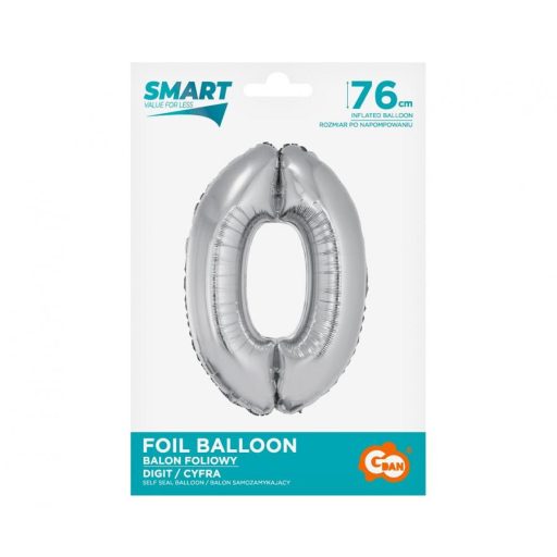 Ezüst 0-ás Silver szám fólia lufi 76 cm