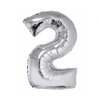 Ezüst 2-es Silver szám fólia lufi 76 cm