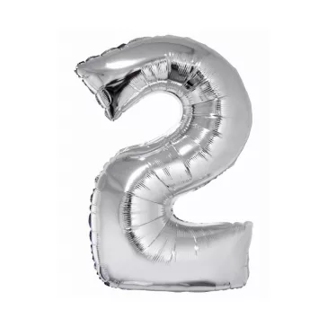 Ezüst 2-es Silver szám fólia lufi 76 cm