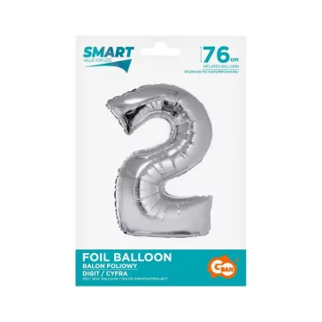Ezüst 2-es Silver szám fólia lufi 76 cm