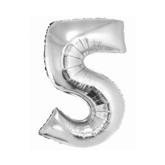 Ezüst 5-ös Silver szám fólia lufi 76 cm