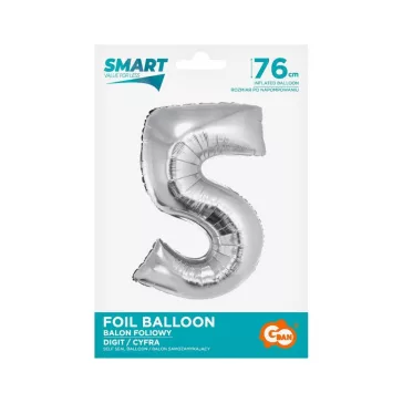 Ezüst 5-ös Silver szám fólia lufi 76 cm