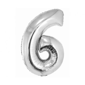 Ezüst 6-os Silver szám fólia lufi 76 cm