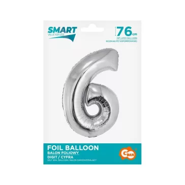 Ezüst 6-os Silver szám fólia lufi 76 cm