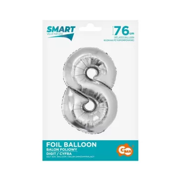 Ezüst 8-as Silver szám fólia lufi 76 cm