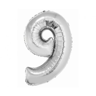 Ezüst 9-es Silver szám fólia lufi 76 cm