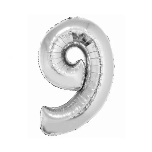 Ezüst 9-es Silver szám fólia lufi 76 cm Ezüst 9-es Silver szám fólia lufi 76 cm