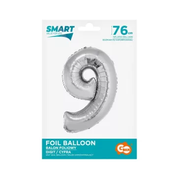 Ezüst 9-es Silver szám fólia lufi 76 cm