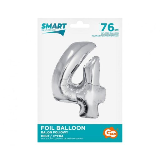 Ezüst 4-es Silver szám fólia lufi 76 cm
