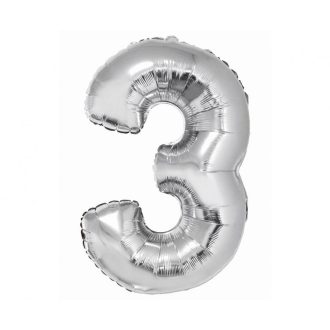 Ezüst 3-as Silver szám fólia lufi 76 cm