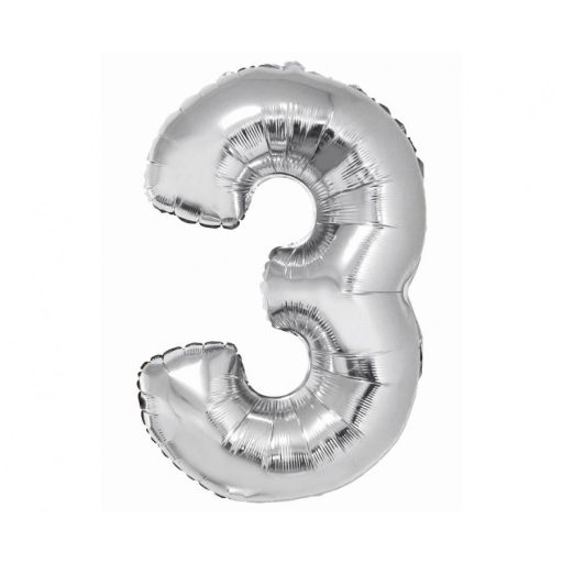 Ezüst 3-as Silver szám fólia lufi 76 cm