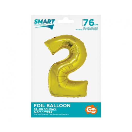 Arany 2-es Gold szám fólia lufi 76 cm