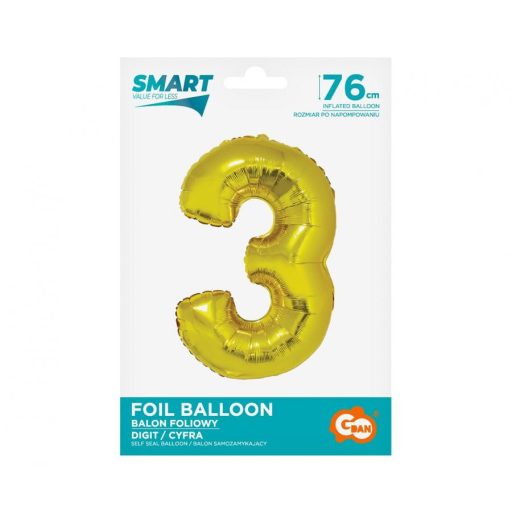 Arany 3-as Gold szám fólia lufi 76 cm
