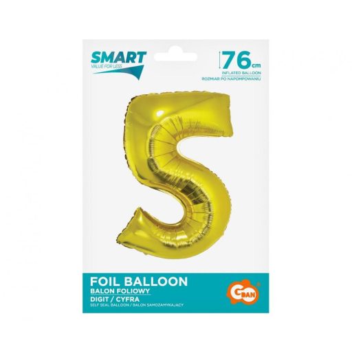 Arany 5-ös Gold szám fólia lufi 76 cm