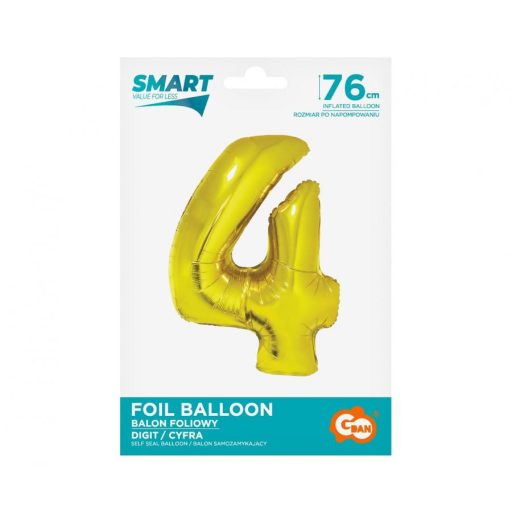 Arany 4-es Gold szám fólia lufi 76 cm